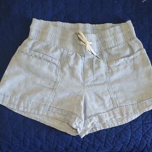 Athleta Light Blue High-Waist Linen-Blend Drawstring Shorts